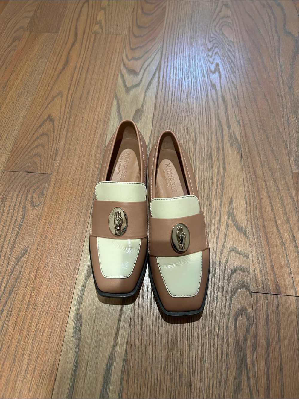 NOMASEI Two-Tone Tan and Cream Leather Loafers